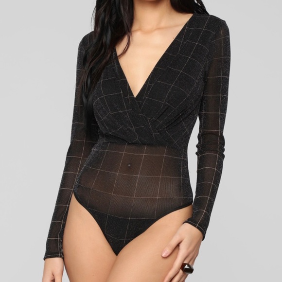 NWT Windowpane Lurex Bodysuit - Picture 2 of 5